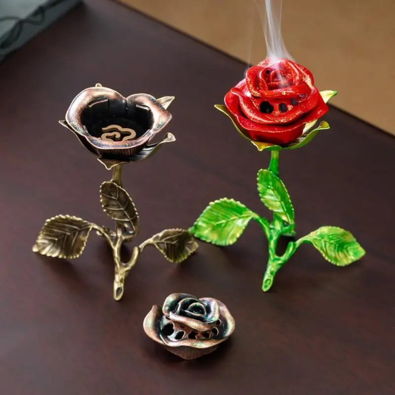 Rosen-Räucherstäbchenhalter, dekoratives Ornament, Aromatherapie-Halter für Wohnzimmer, Schreibtisch, Esszimmer, elegante Heimdekoration – Detail 6