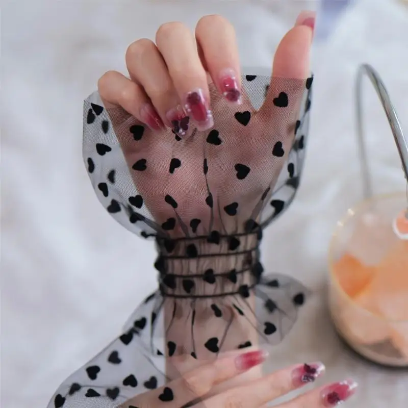 X5XA Photography Wrist Cuffs Sheer Material Nails Display Accessory Heart Embroidery