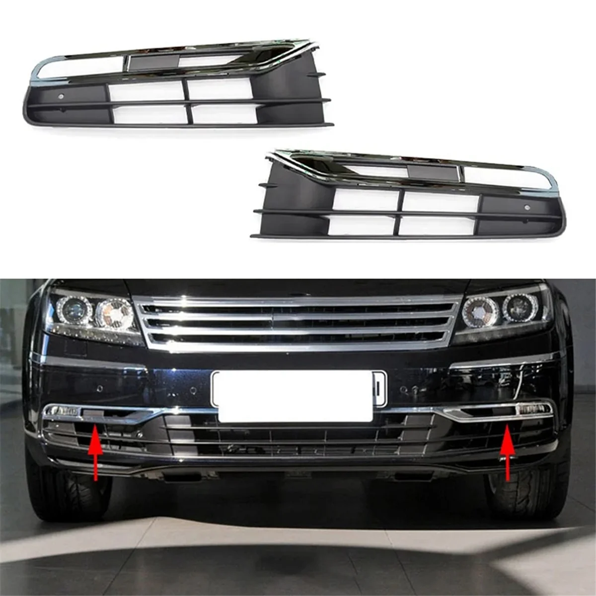 For VW Phaeton 2011-2015 Car Front Bumper Fog Light Grilles Fog Lamp Frame Grill Grilles 3D0853665J 3D0853666J