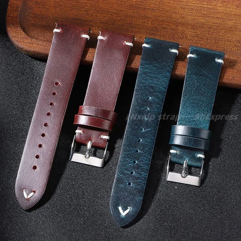 Retro Oil Wax Leather Watch Strap 18mm 20mm 22mm for Seiko for Omega Bracelet Quick Release Calfskin Watchband Watch Accessories