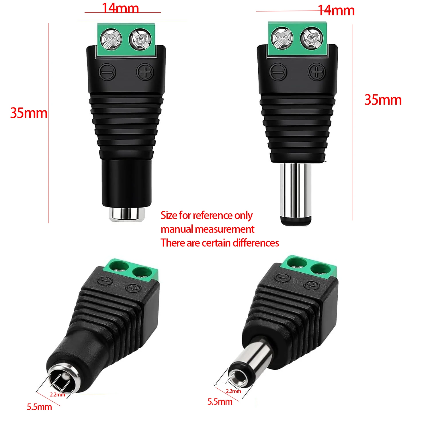 10 pairs (10 x male + 10 x female) 12V, 5.5mm x 2.1mm DC power jack connector adapter for LED strips, CCTV security camera