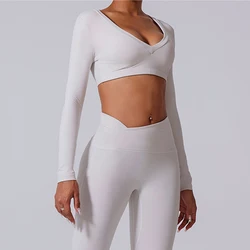 Yoga Long sleeved Women's Gym Fitness Wear T-shirt Long sleeved Crop Top Yoga Shirt Female Push Up Workout Single Piece Top
