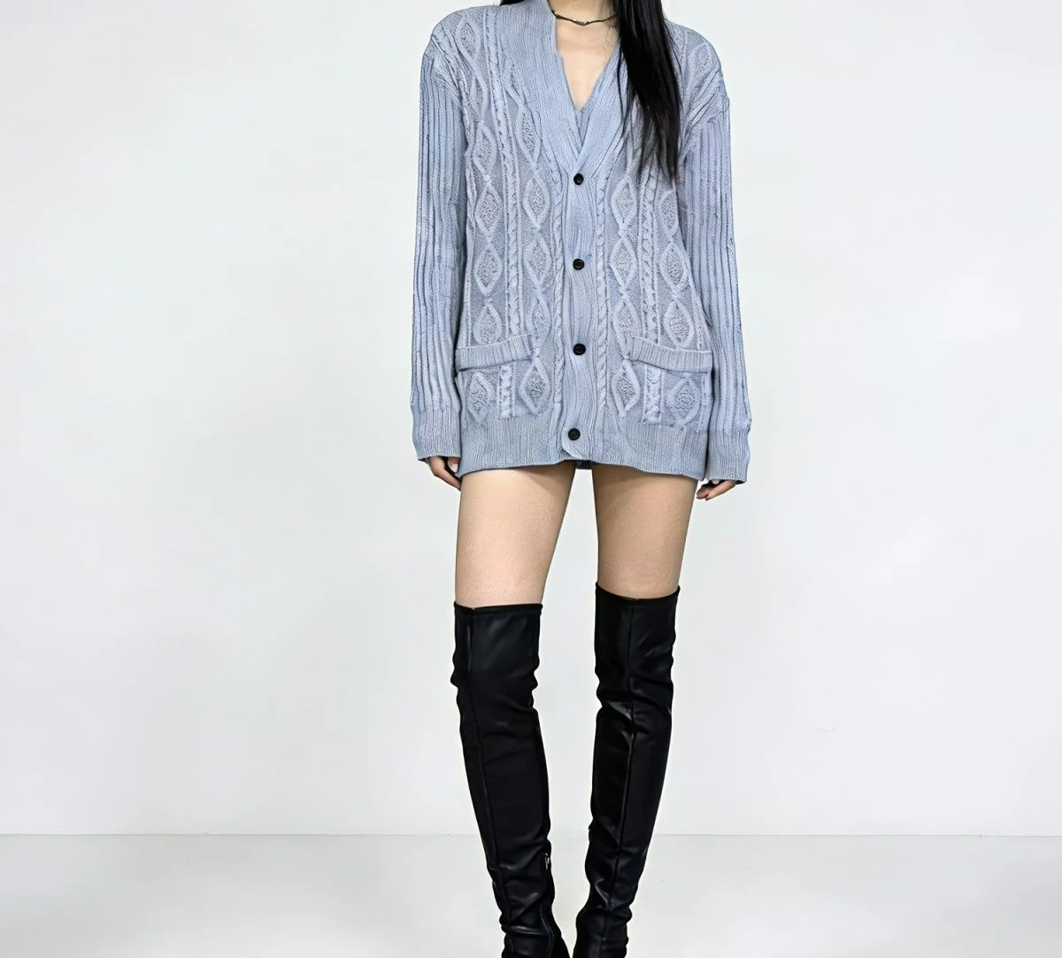 

Knitted Cardigan Retro Niche Stand-up Collar Fiber Lazy Wind Sweater Loose and Thick Twist Wool Jacket