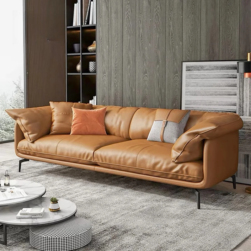 Simple luxury leather three-seater living room sofa set modular hotel office apartment leisure sofa