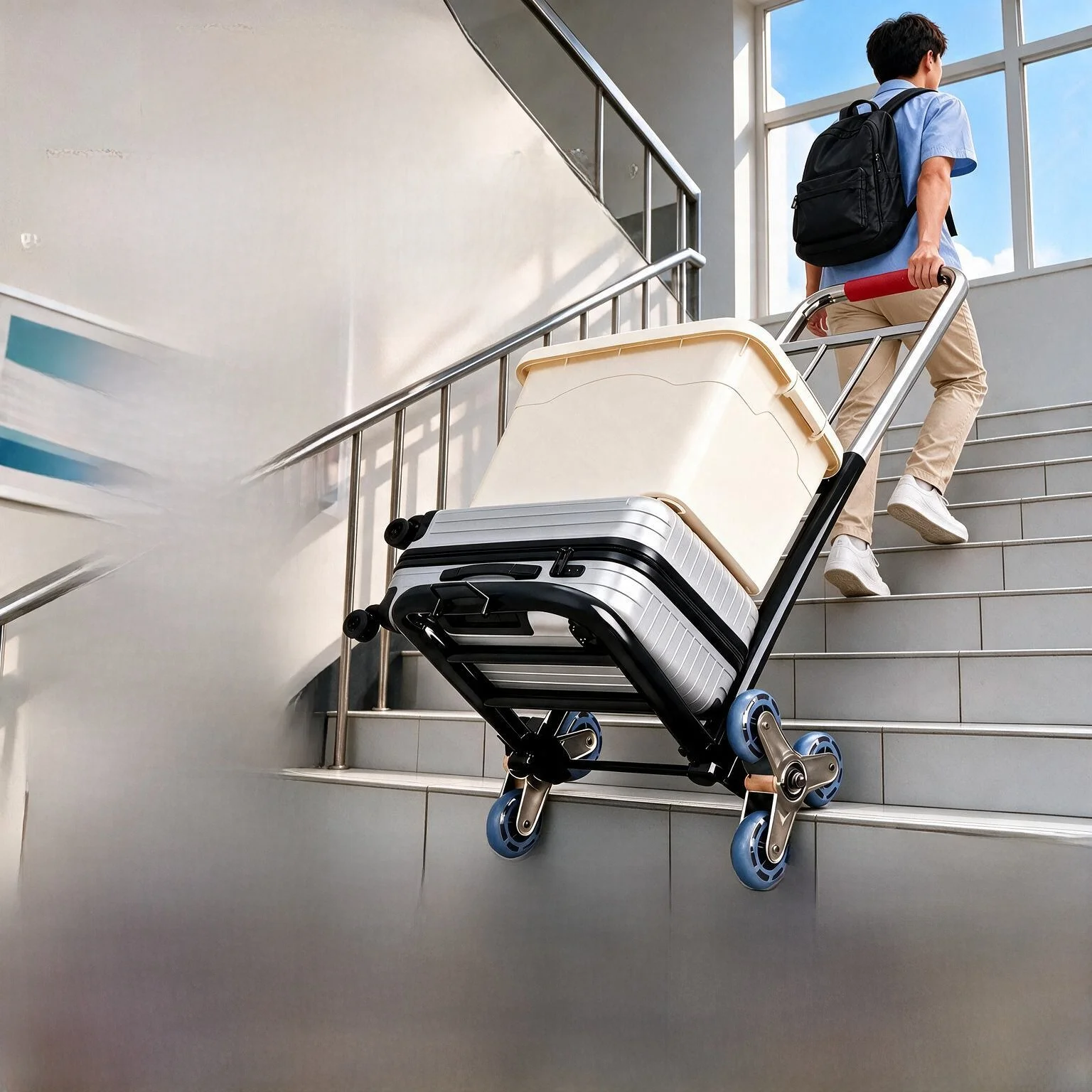 portable-student-luggage-trolley-climbing-stairs-hand-pull-car-iron-folding-shopping-cart-children's-backpack-storage-organizer