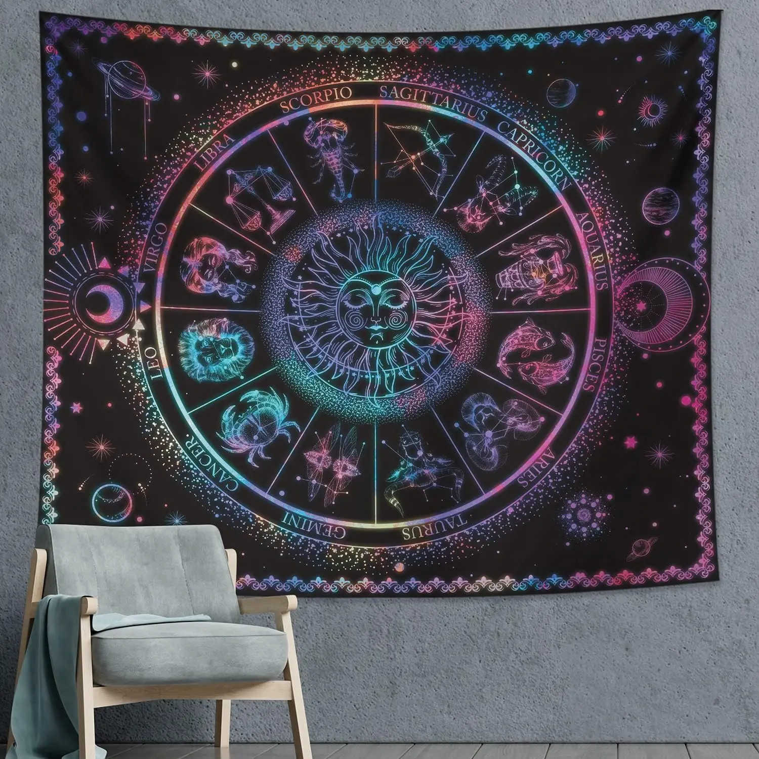 Boho Astrology Constellation Zodiac Tapestry Wall Hanging Celestial Galaxy Witchy Mystic Tarot Decoration Art Poster for Room De