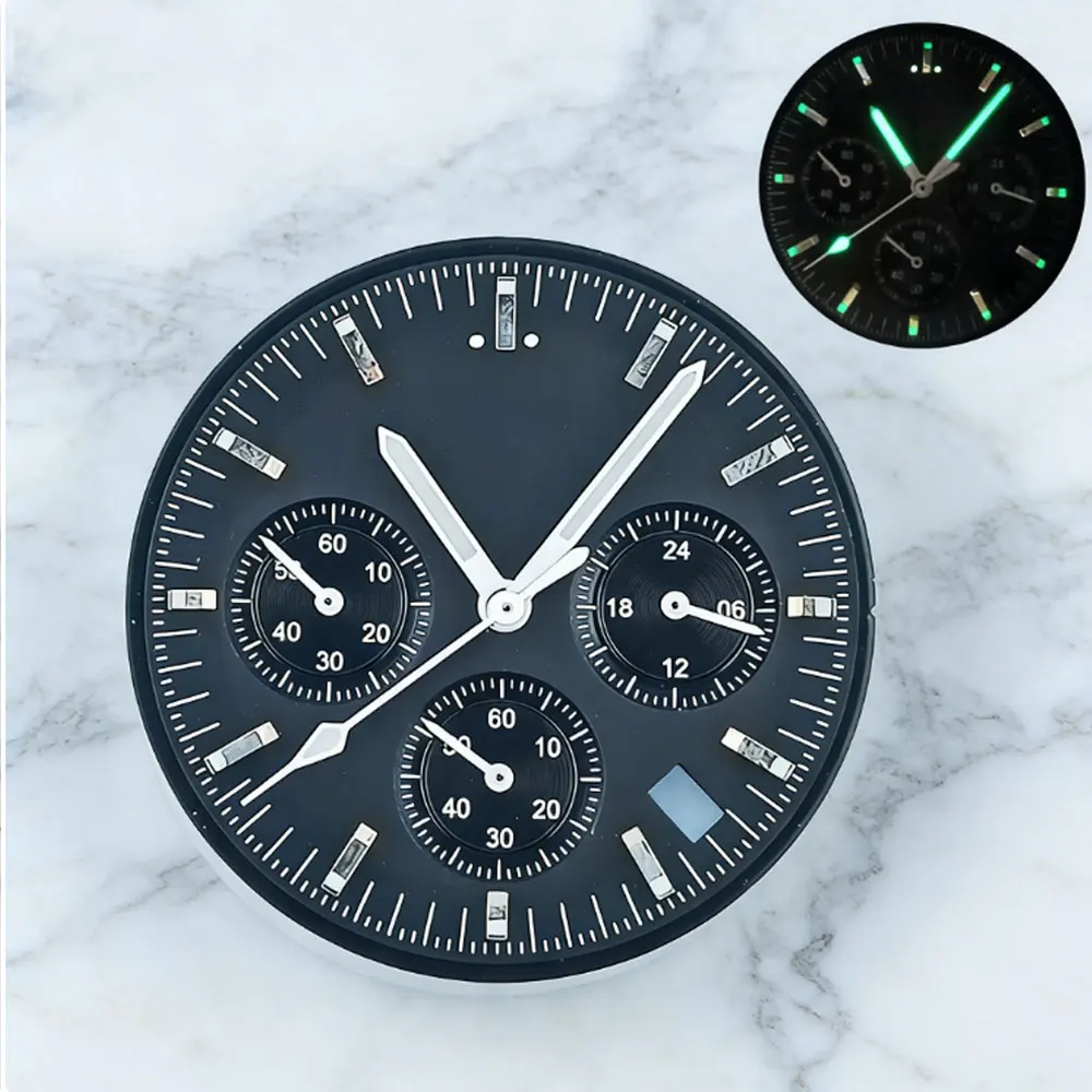 32.5mm Blue Speedmaster Watch Dial and Hands Suitable for VK63 Quartz Movement Chronograph Assembly Watch Accessories