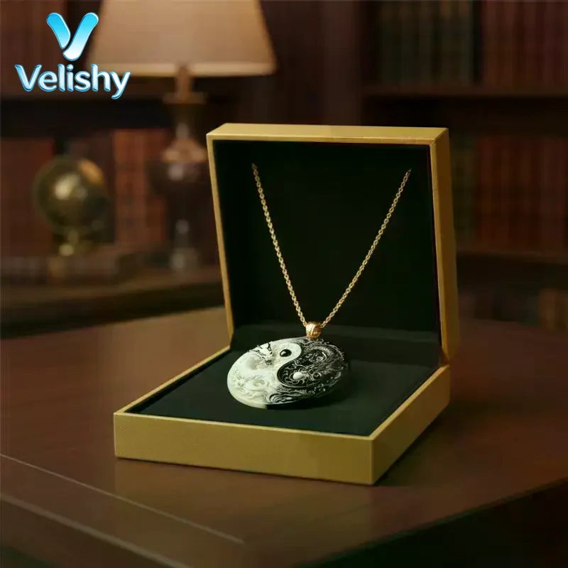 Yin Yang Twin Dragons Necklace Enamel Animal Pendant Aesthetic Mythical Choker Jewelry Gift For Women Girls Accessories