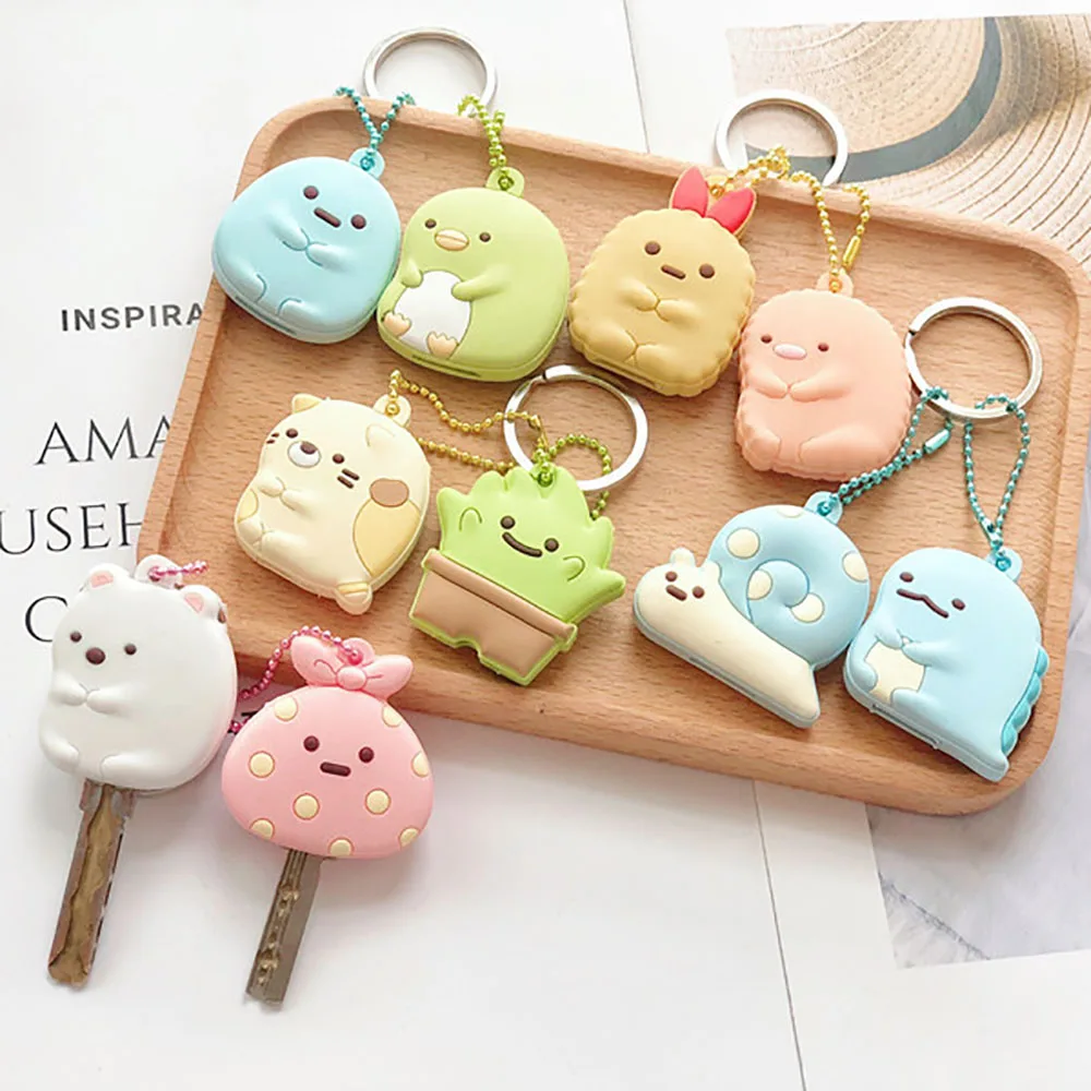 2pcs/set Cartoon Key Cover Cap Silicone Key Accessories PVC Soft Solid Key Holder Key Chain for Girl Women Trinket Gift