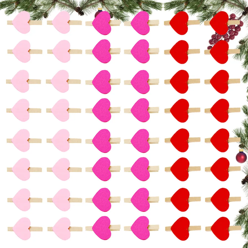 150Pcs Love Wooden Clips Natural Wood Photo Holder Photo Pegs Decorative Craft Clips for Home Party Christmas Tree Decorations