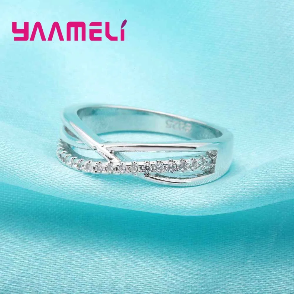 Bagues en argent Sterling 925 pour femmes et filles, Design croisé tendance, réglage des griffes, Zircons AAA, Bague de mariage, bijoux cadeau
