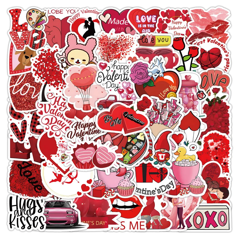 10/50Pcs New Cartoon ILOVEYOU Love Valentine’s Day Guitar Luggage Decoration Hand Account Graffiti Stickers Wholesale