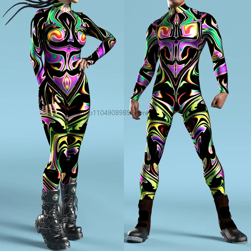 Dark Liquid Costume 3D Painted Cosplay Jumpsuit Cyberpunk Muscle Bodysuit Halloween Carnival Party Performance Zentai Suit 2025