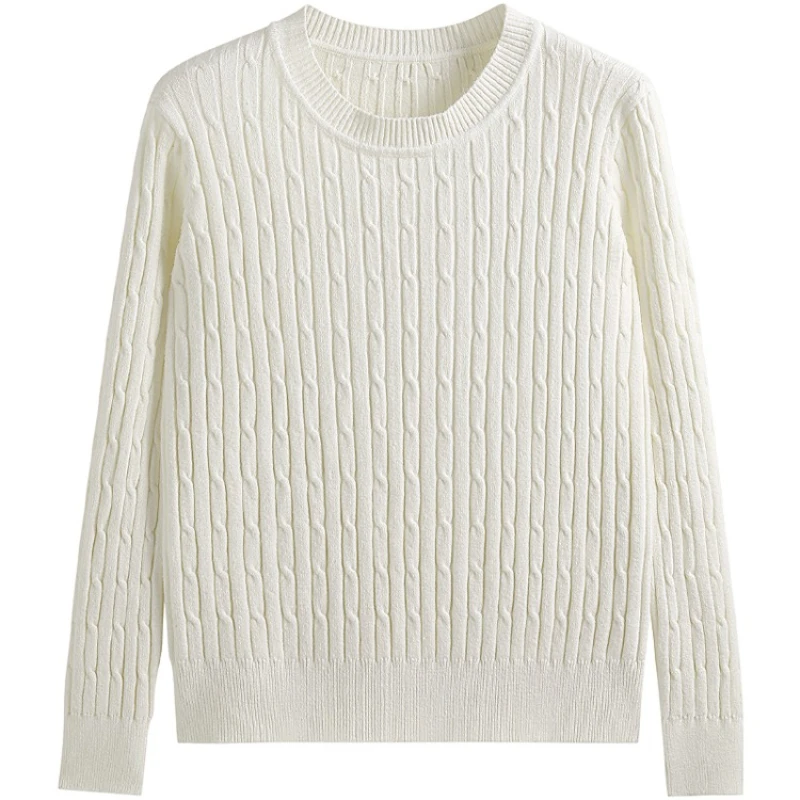 

Женский утепленный свитер из вязаного троса, осень-зима, витой пуловер с круглым вырезом, универсальный повседневный трикотаж, топы с длинными рукавами