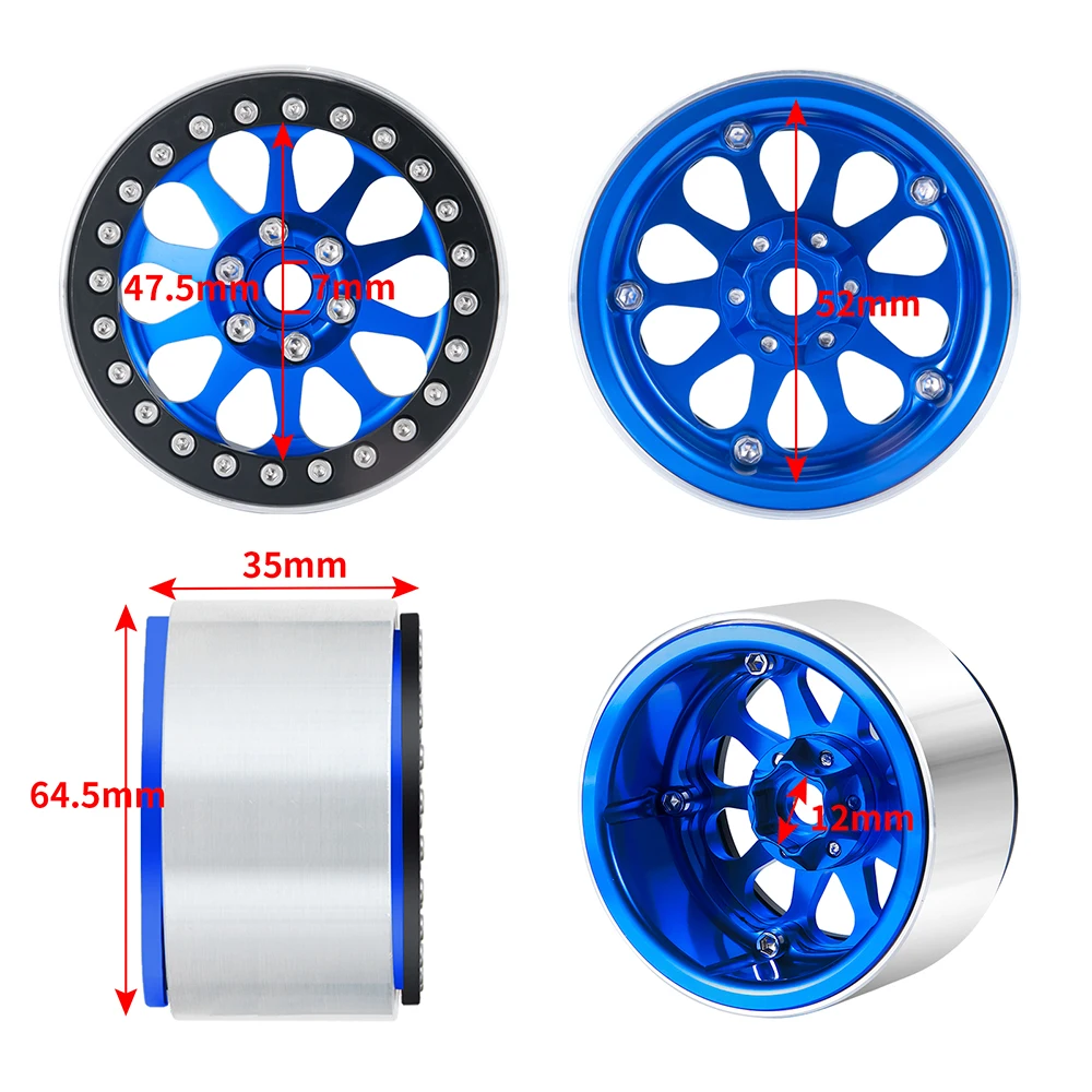 

TRINOOD 4Pcs 2.2" Alloy Beadlock Wheel Rim Hub for Axial SCX10 90046 TRX-4 D90 Wraith 90048 90018 1/10 RC Crawler Spare Part
