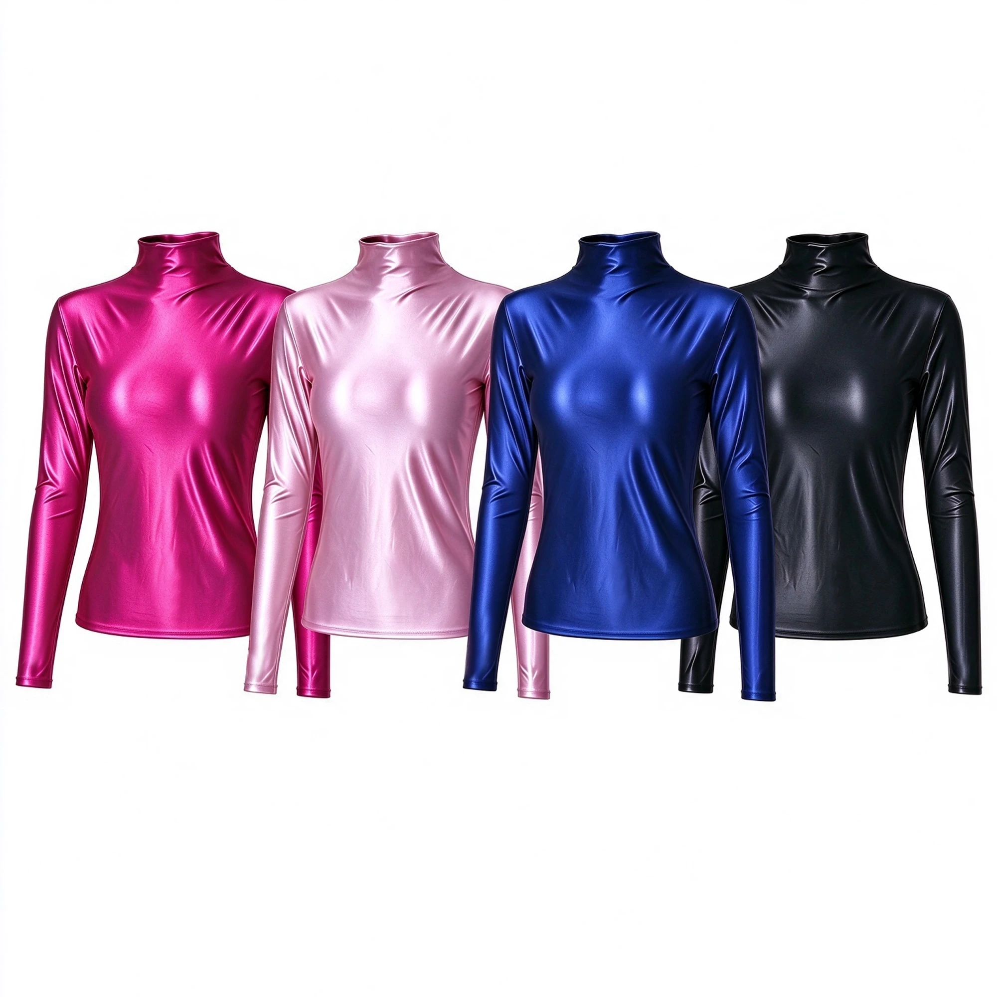XClocKNYoung Damen glänzendes, hochgeschlossenes, langärmliges Schwimmoberteil, hochelastisches Rashguard-Badeoberteil