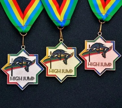 Medal za skok wysoko, medal sportowy szkolny, ogólny złoty, srebrny, miedziany, złota folia, metalowa tablica