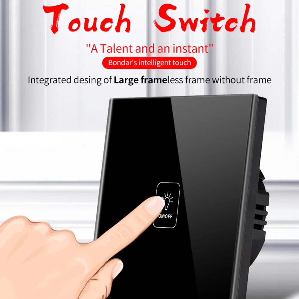 Szaoju Wall Touch Switch EU Standard Tempered Glass Panel 1/2/3 Gang 1 Way Light Sensor Switch Waterproof 10A 110-220V