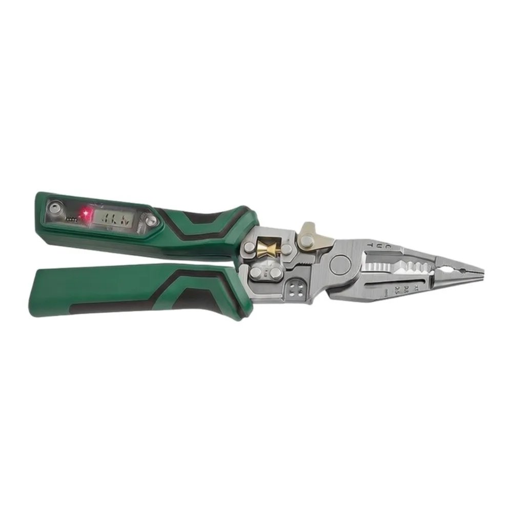Digital Display Electrician Pliers For Wire Stripping Cutting Crimping And Voltage Testing Multi-function Tool Green