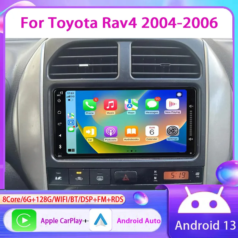 

7” Android 13 128G Autoradio Wireless Carplay GPS BT Multimedia Player Smart Car SystemsFor Toyota Rav4 2004-2006