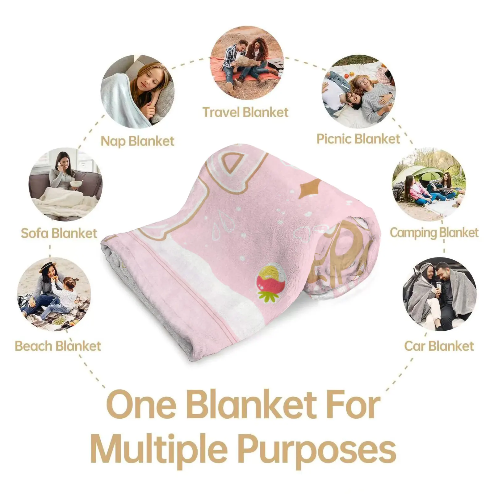 Cute Pink Pastel Bad Btch Energy Letter Print Flannel Throw Blanket Kawaii Fruit Bubbles Pattern Soft Microfiber Fleece Blanket