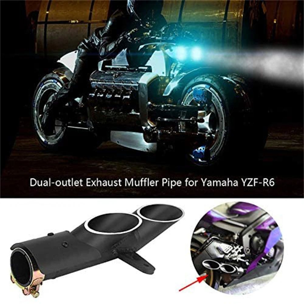 Exhaust Muffer Pipe Universal Aluminum 38-51mm 51mm/2 Inch Dual-outlet for Yamaha YZF-R6 Motorcycle Slip Motorbike Exhaust Pipe