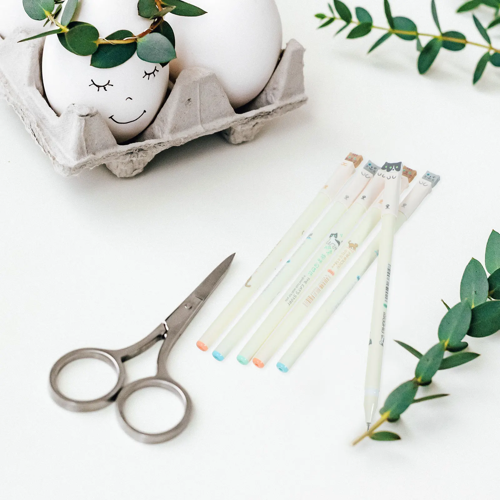 

6 Pcs Cat Gel Pen Cartoon Animal Pens Black Ink Cute Kawaii Student Supplies Plastic Stationery Use