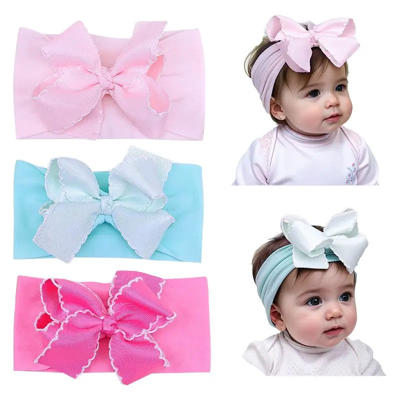 

3pcs 4.7inch Newborn Ribbon Bow Nylon Headbands Baby Nylon Turban Girls Ribbed Headband Children Girls Hair Accessories