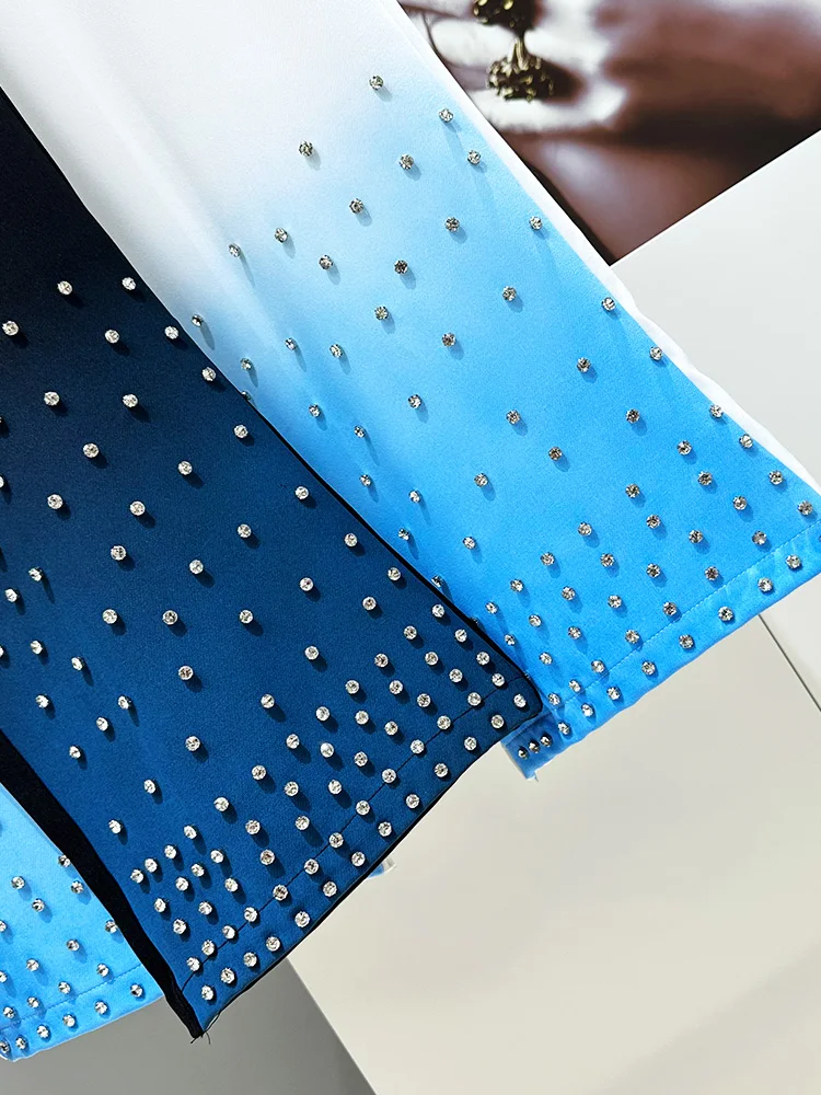 High-end Delicate Diamond-encrusted Color Matching Suit Trousers Men's 2025 Spring New Trendy Pants Male Straight Loose Trousers