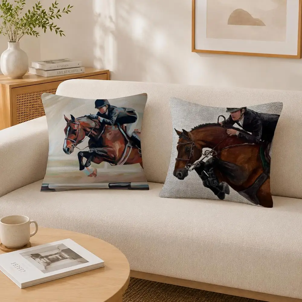 Art Rider Horse Painting Cushion Cover Soft Fluffy Short Plush  Pillow Case  Sofa Bed Home Decor
