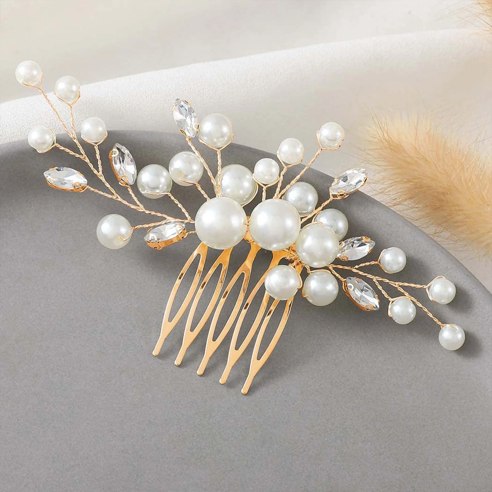 Bridal White Pearls Hair Comb Elegant Women Luxurious Alloy Mental Comb Barrette for Princess Hair Accessories Headpiece Jewelry