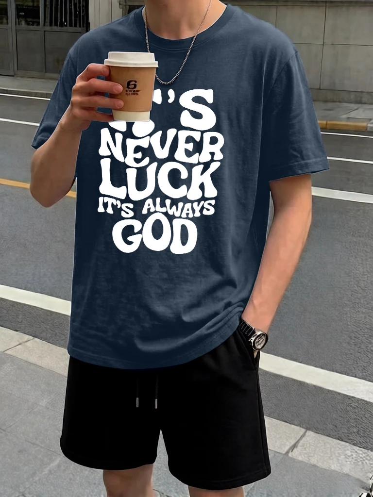 

It'S Never Luck It'S Always God Printed All-Match Sport Tops For Man'S Sets Cotton Beach O-Neck T-Shirt Breathable Summer Pants