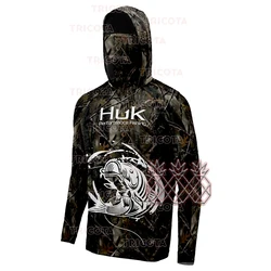 HUK Fishing Shirt Men Hooded Mask Quick Dry Breathable Clothes Summer Long Sleeve UV Protection Cap Scarf Surfing Jersey Apparel