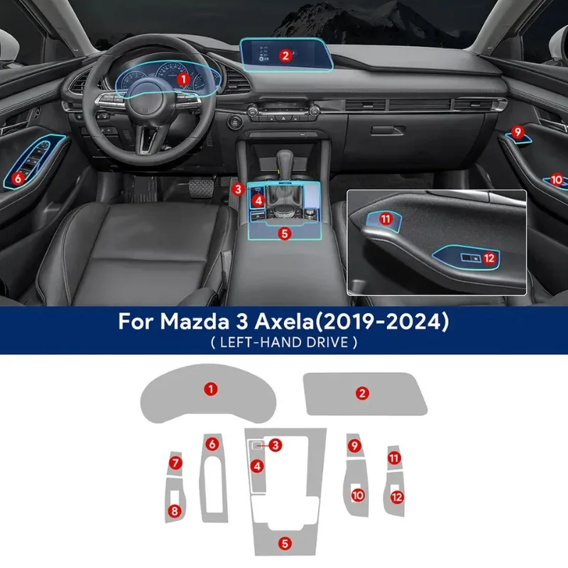 

Transparent TPU Protective Film Anti-scratch For Mazda 3 Axela 2019-2024 Car Interior Film Center Console Navigation Screen Gear