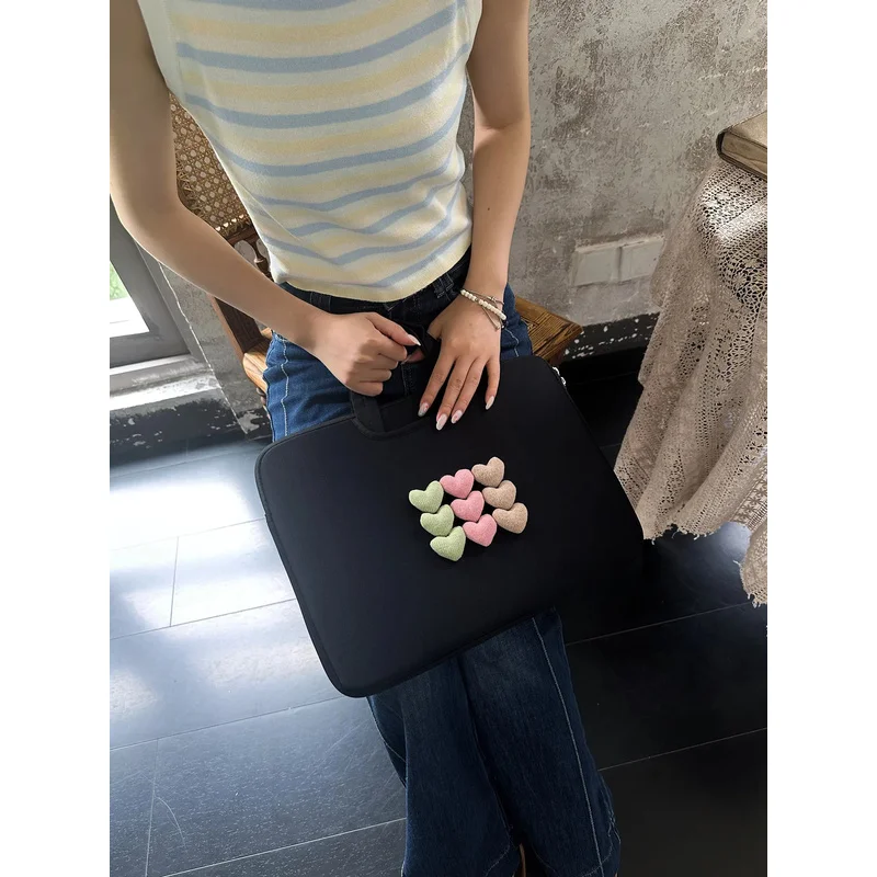 Kawaii Heart Decor Laptop Handbag 13 14 15 15.6 16 Inch Portable Lightweight Computer Carry Bag Shockproof Notebook Sleeve Pouch