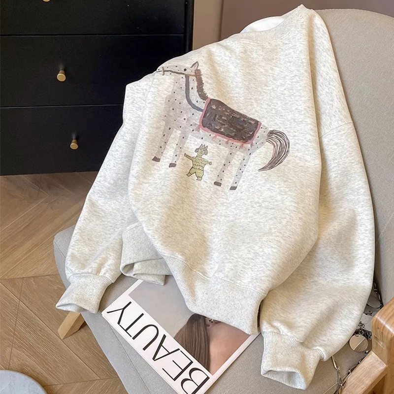 Womens Clothing White Vintage Street Sweatshirt Y2K Pullover Shirt Letter Printing Long Sleeves Casual Warm Oversize Ladies Tops