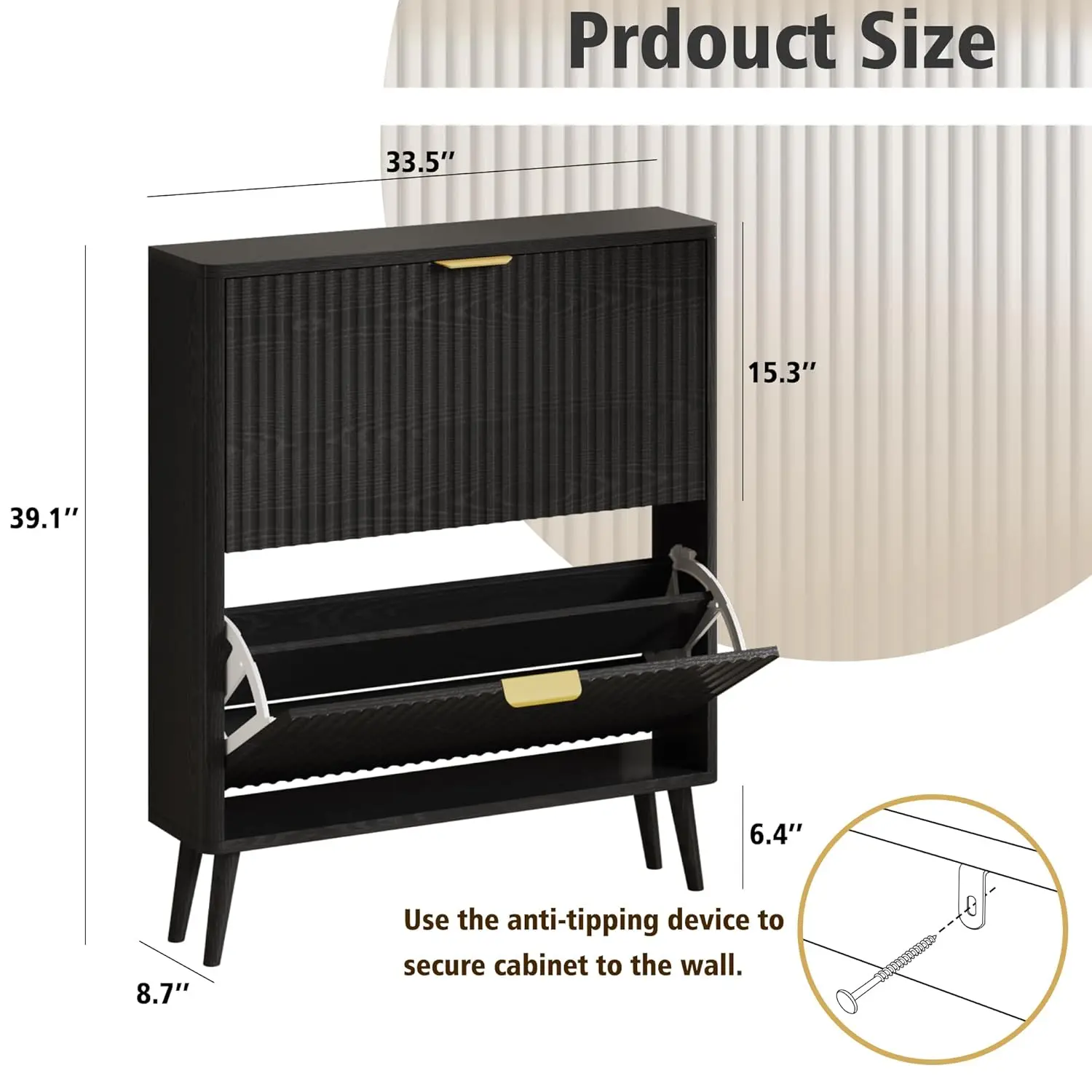 Narrow Shoe Storage Cabinet, Shoe Cabinet with 2 Flip Drawers, Freestanding Shoe Organizer with Legs for Entryway,, Customized