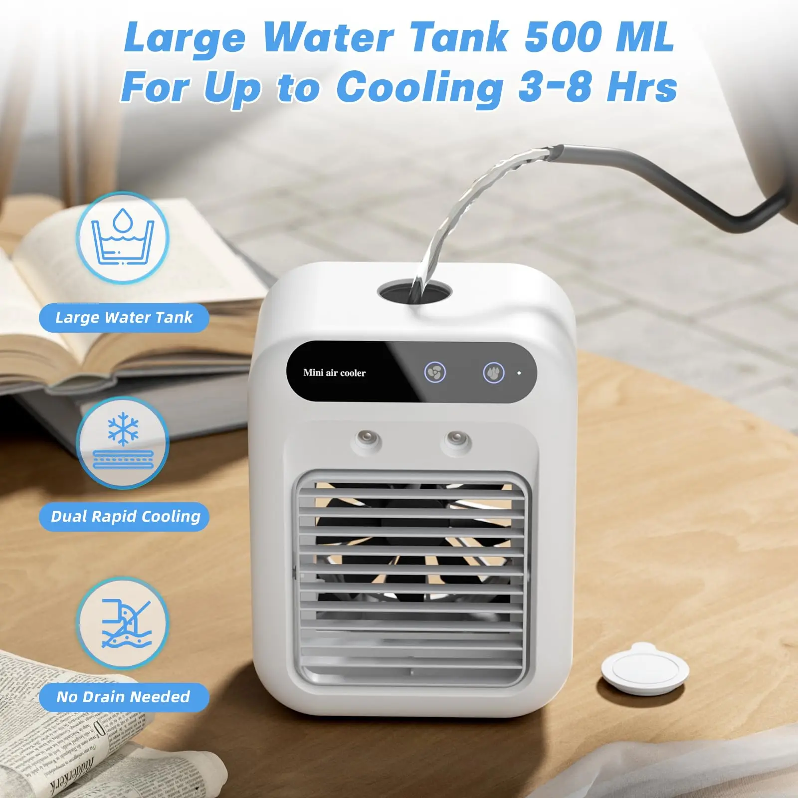 Portable Air Conditioners 2 Speed USB Humidifier 2-8H Timer Quiet Lightweight Cooling Fan Mini Air Cooler for Room Dormitory Car