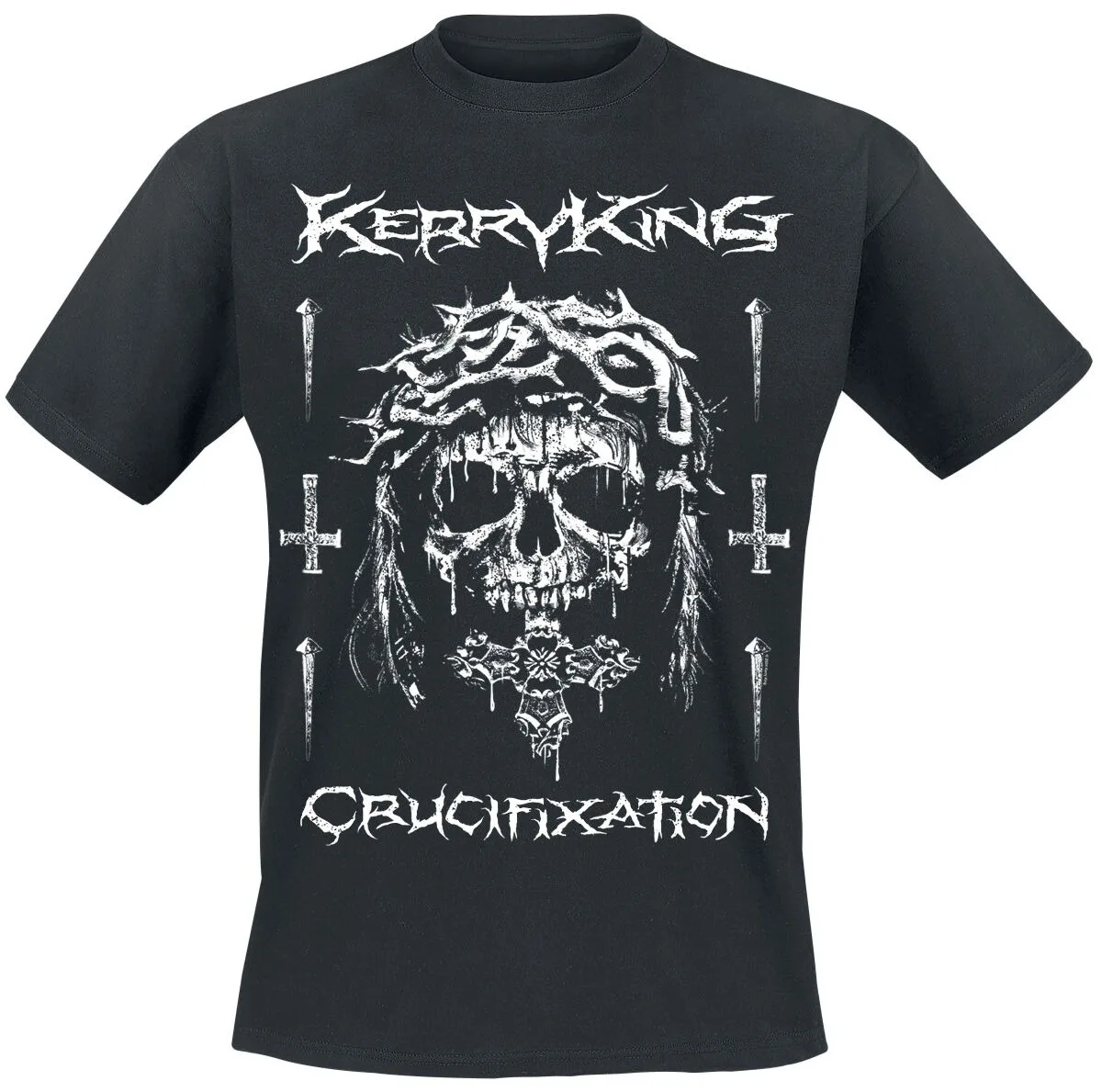 Kerry King Crucifixation Skull Tee, Metal T-Shirt with Thorn Crown & Cross Print, Metal Fan Merch