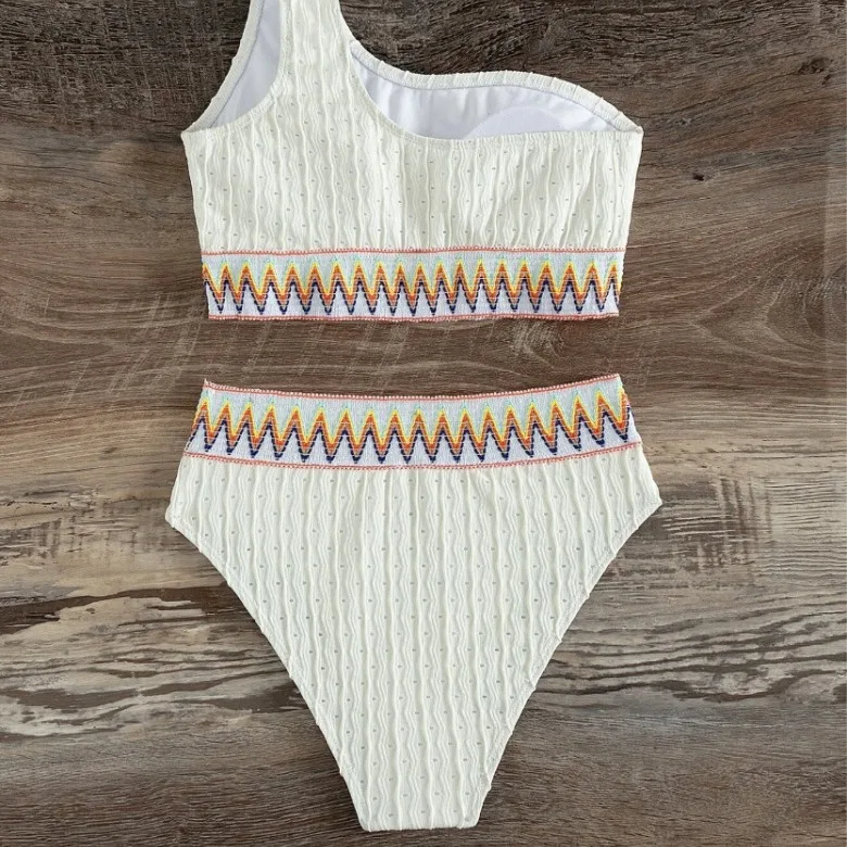 2025 Summer New Sexy One Shoulder Women Split Bikini Simple Solid Color Female Swimsuit Two-piece Sets