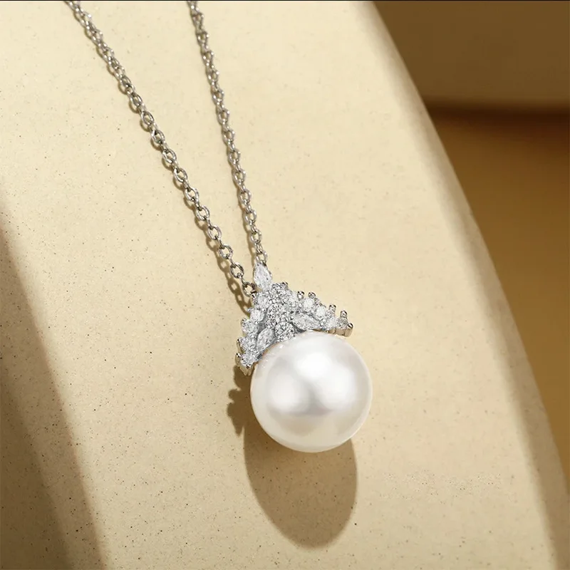 Longlong Gold Jewelry European and American New S925 Silver 16m Pearl Necklace Pendant for Women's Light Luxury