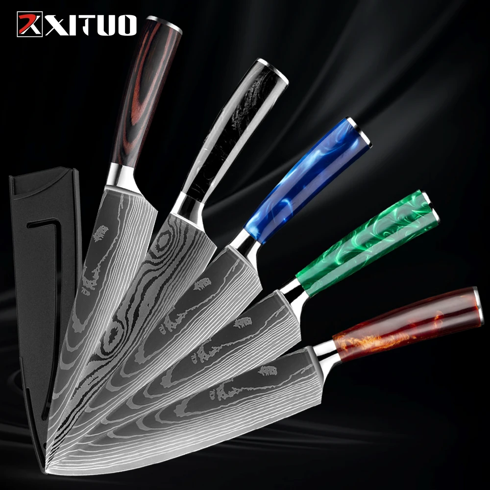 

XITUO 8 inch Chef Knife japan kitchen knives Damascus Pattern Chef Knife Sharp Santoku Cleaver Slicing Knife Ergonomics handle