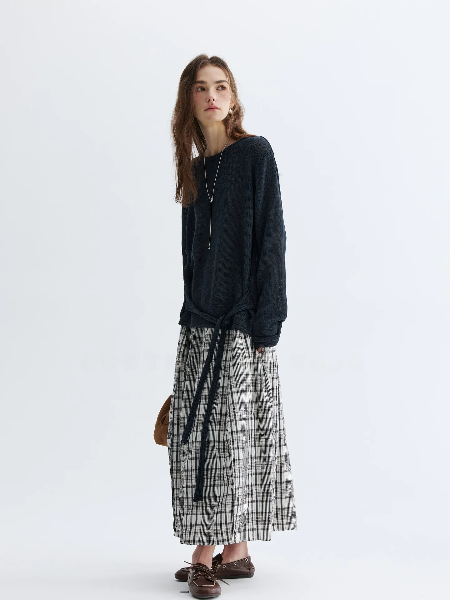 

VAJE Plaid Knitted Skirt Top Two-Piece Set High Waist Breathable Korean Style Chic Outfit Spring Summer Women's Fashion
