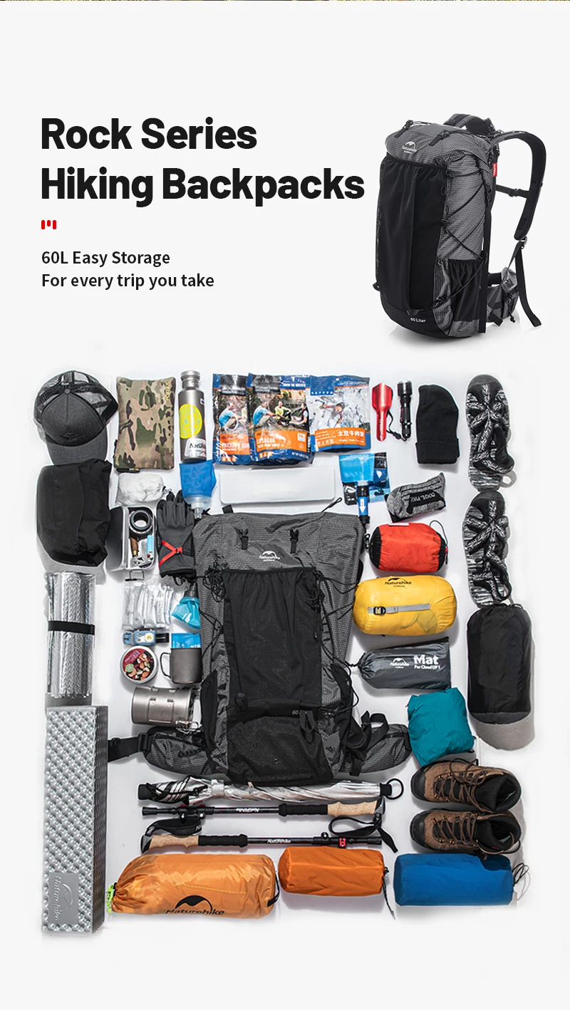Naturehike Wanderrucksack, Outdoor-Sporttasche, 60 + 5 l, großes Fassungsvermögen, ergonomisches Design, Rucksack, Camping, Reisen, wasserdichter Rucksack – Detail 2