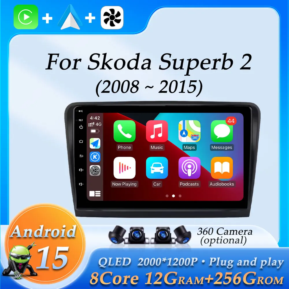 

Car Radio Video Audio Multimedia Player for Skoda Superb 2 2008-2015 GPS Navigation DSP Stereo Wireless CarPlay Split Screen BT