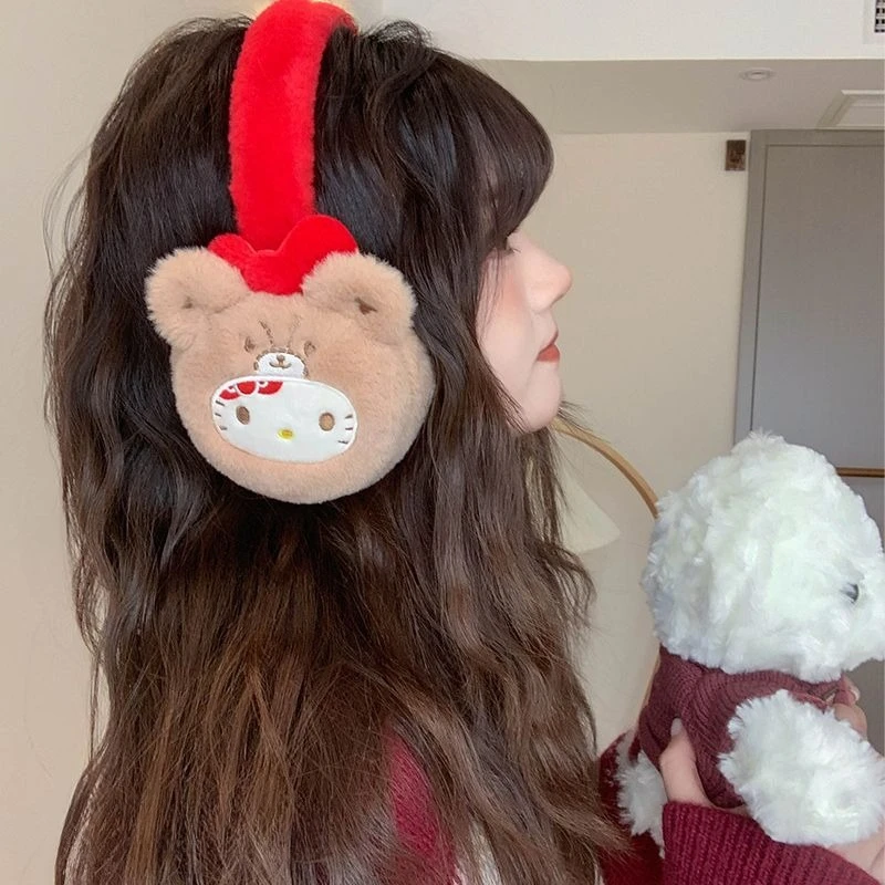 Kawaii Sanrio Cute Cartoon Girly Winter Ear Protection Warm Cold Proof Head Cover Funny Matching Ear Muffs New Style Lovely Cute