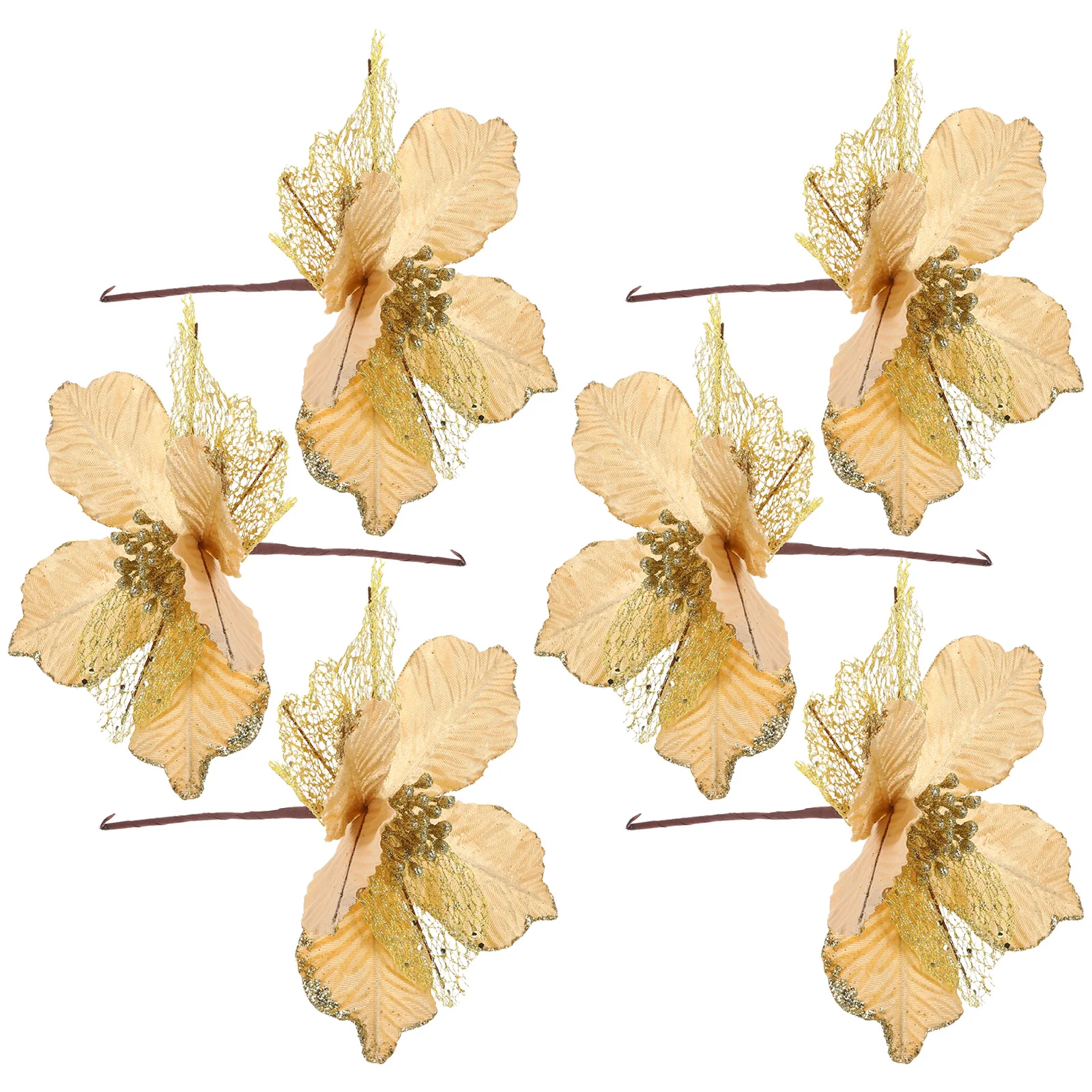 

6pcs Artificial Branches Glitter Christmas Christmas Glitter Leaf Stems Tree Picks Festive Home Decor Holiday Party Diy