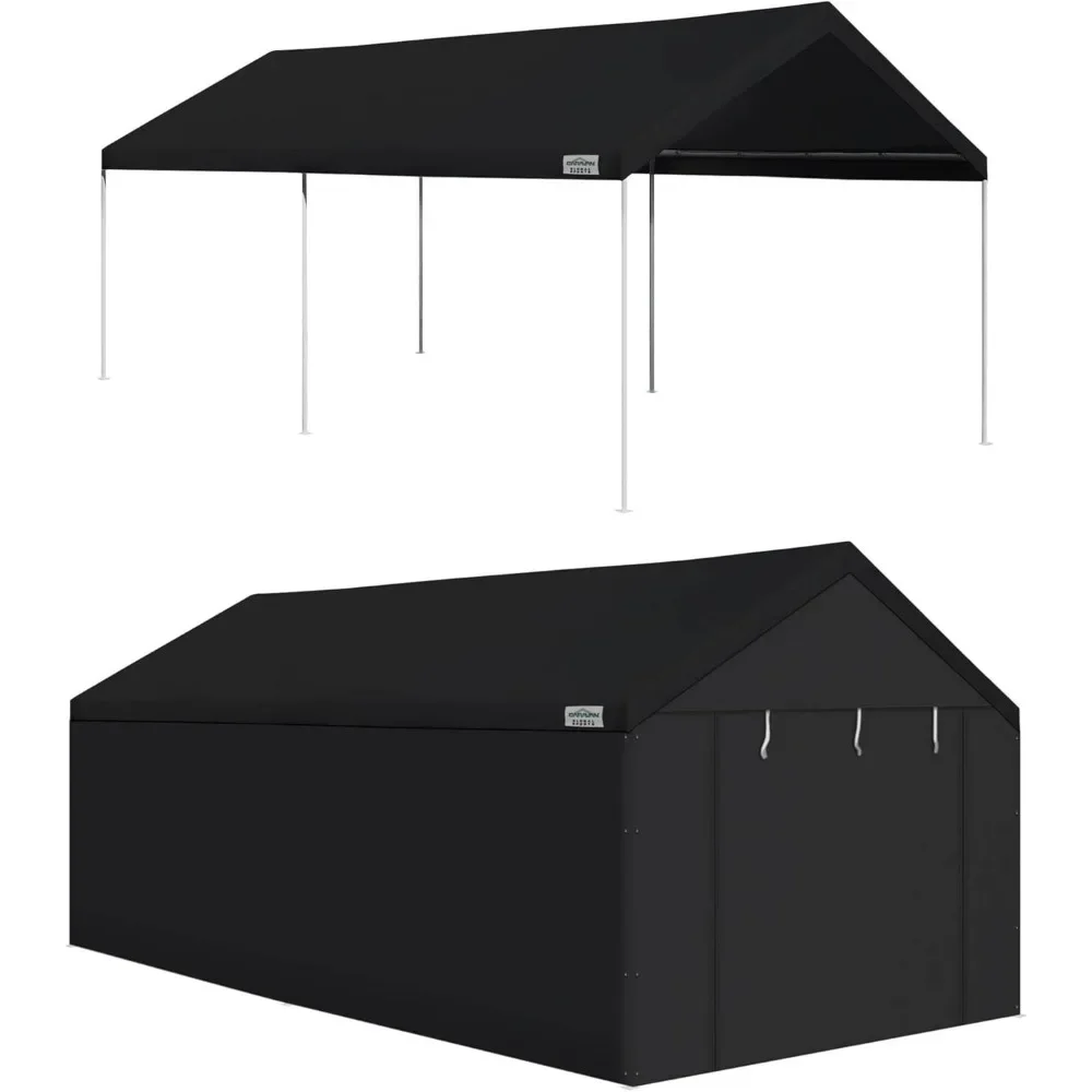 Caravan Canopy Domain 10 x 20 Foot Durable Portable Garage Carport Canopy Car Tent Sidewalls with Dual Zippers and Roll Up Door