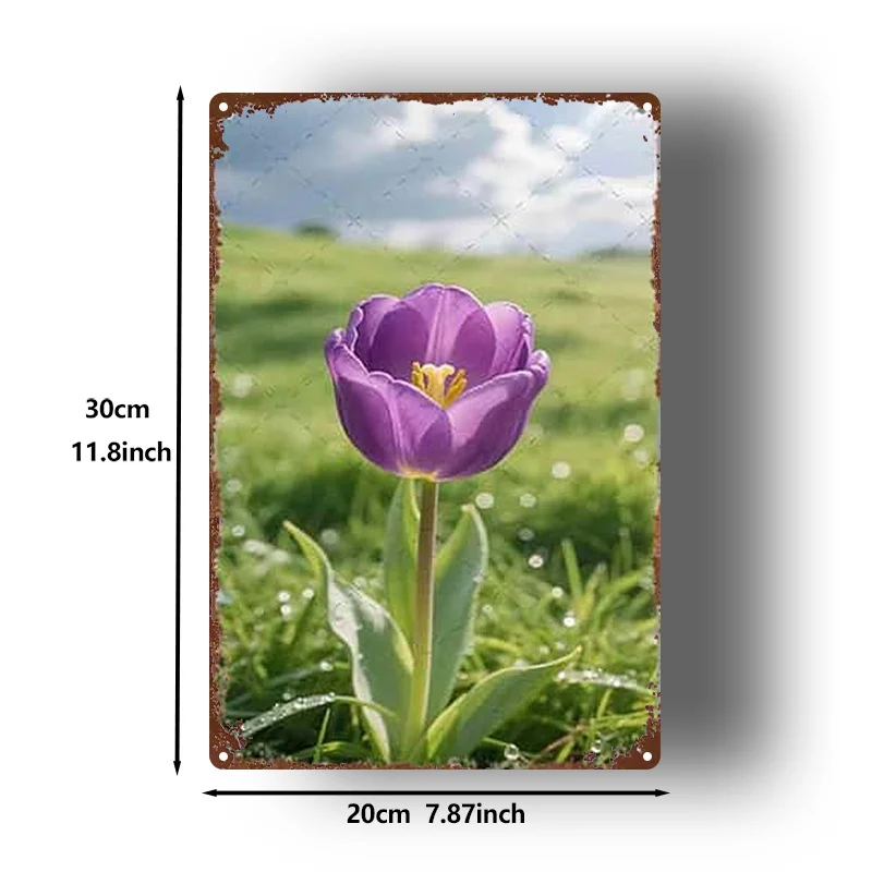 2D Flat, 1pc, Metal Sign, Purple Tulip Tin Plate Painting Decorative Art Retro Country Style, 8X12 Inches (20X30 Cm) Iron Sign,