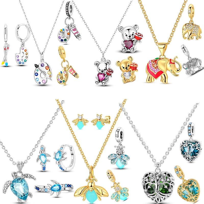 Hypoallergenic S925 Silver Pendant Necklace Elephant Artist Palette Crystal Fit Snake Bracelet Jewelry Gift For Teen Girls